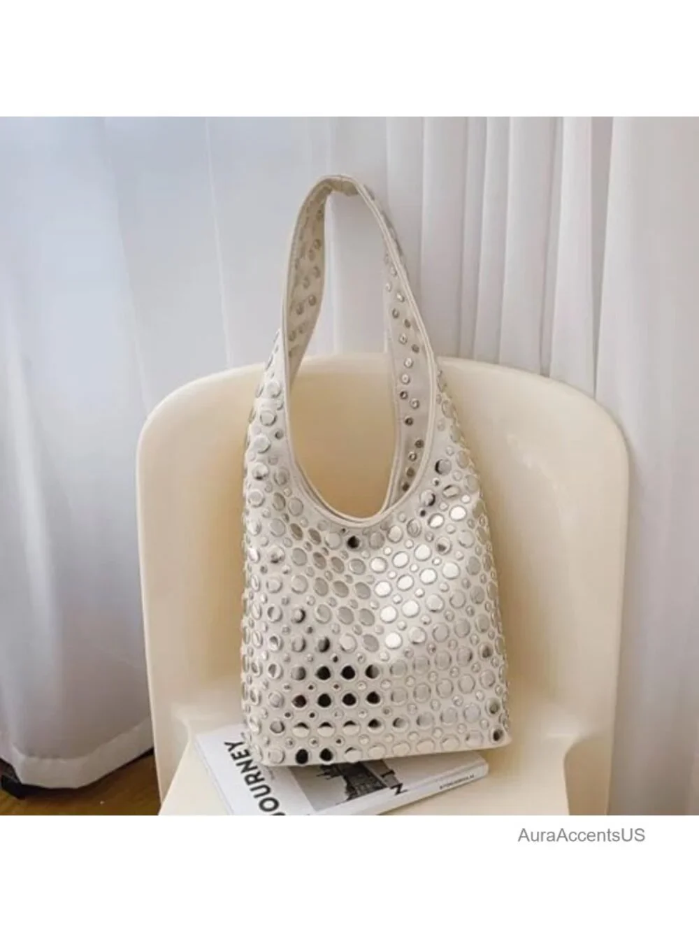 Studded Hobo Bag Y2K Rivets Bucket Purse Faux Leather Shoulder Bag